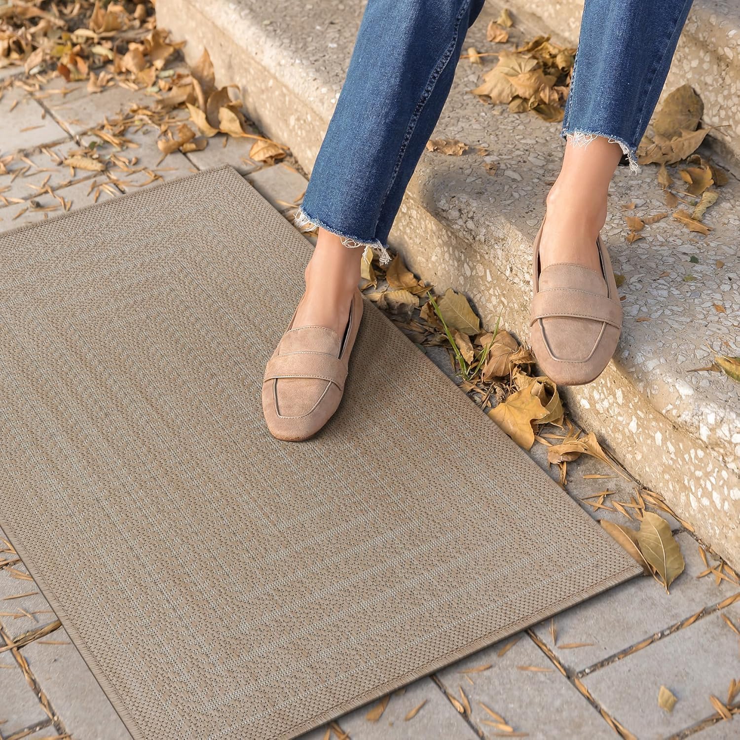 Adiva Rugs Outdoor Indoor Area Rug, Weather Resistant, Easy to Clean, Stain Resistant Floor Mat for Dining Room, Backyard, Deck, Patio (Wooden, 5' x 7')