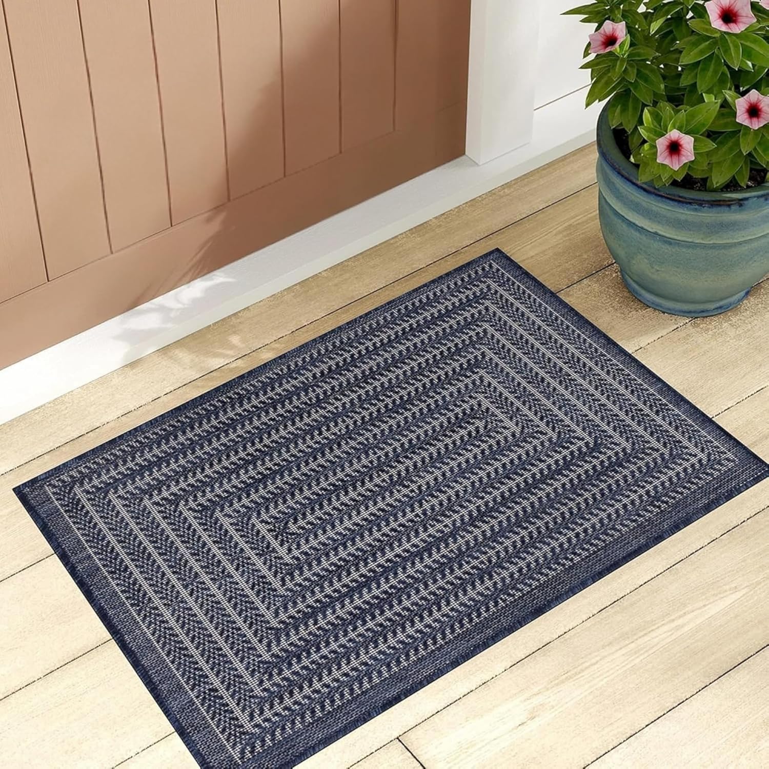 Adiva Rugs Outdoor Indoor Area Rug, Weather Resistant, Easy to Clean, Stain Resistant Floor Mat for Dining Room, Backyard, Deck, Patio (Wooden, 5' x 7')