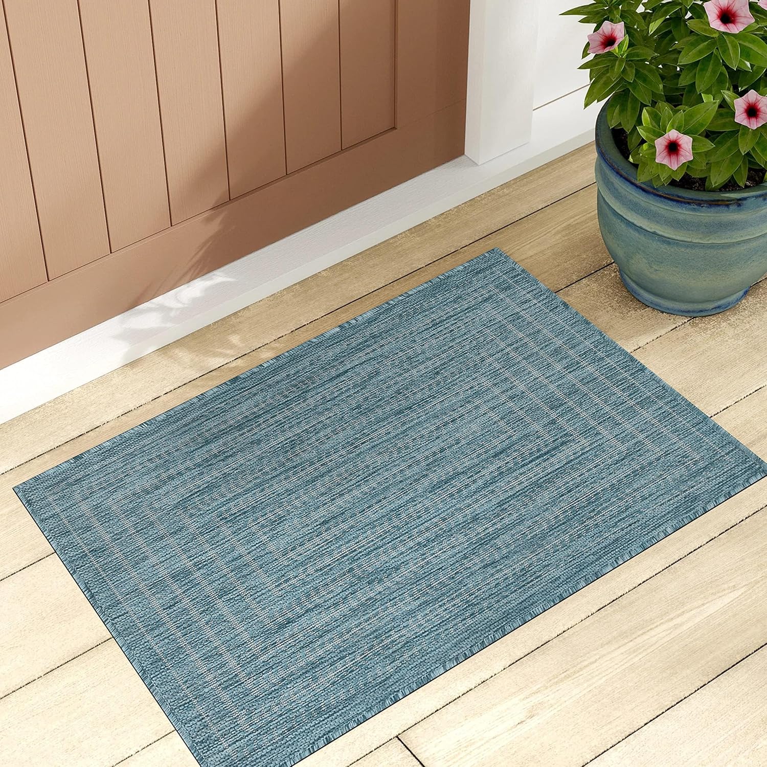Adiva Rugs Outdoor Indoor Area Rug, Weather Resistant, Easy to Clean, Stain Resistant Floor Mat for Dining Room, Backyard, Deck, Patio (Wooden, 5' x 7')