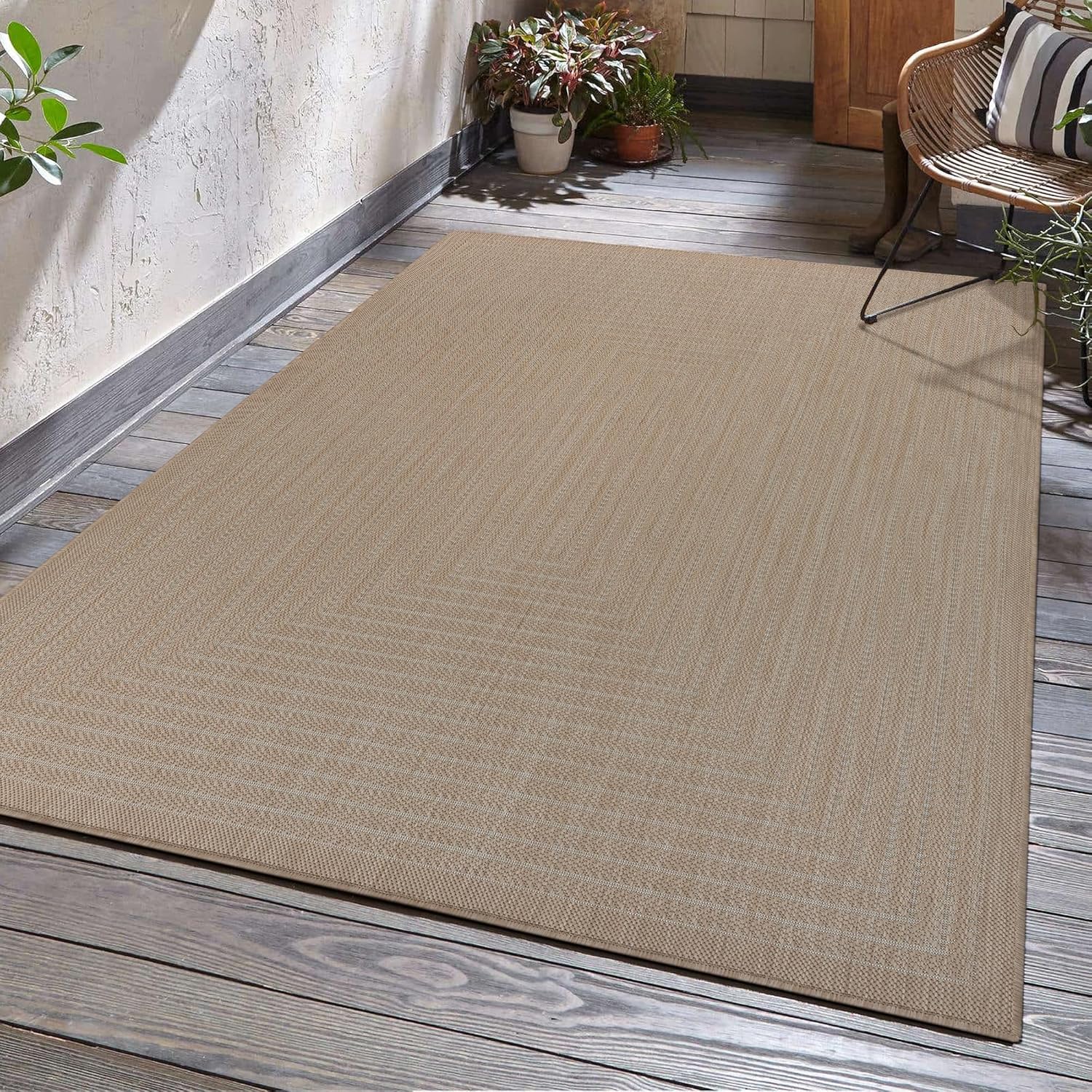 Adiva Rugs Outdoor Indoor Area Rug, Weather Resistant, Easy to Clean, Stain Resistant Floor Mat for Dining Room, Backyard, Deck, Patio (Wooden, 5' x 7')