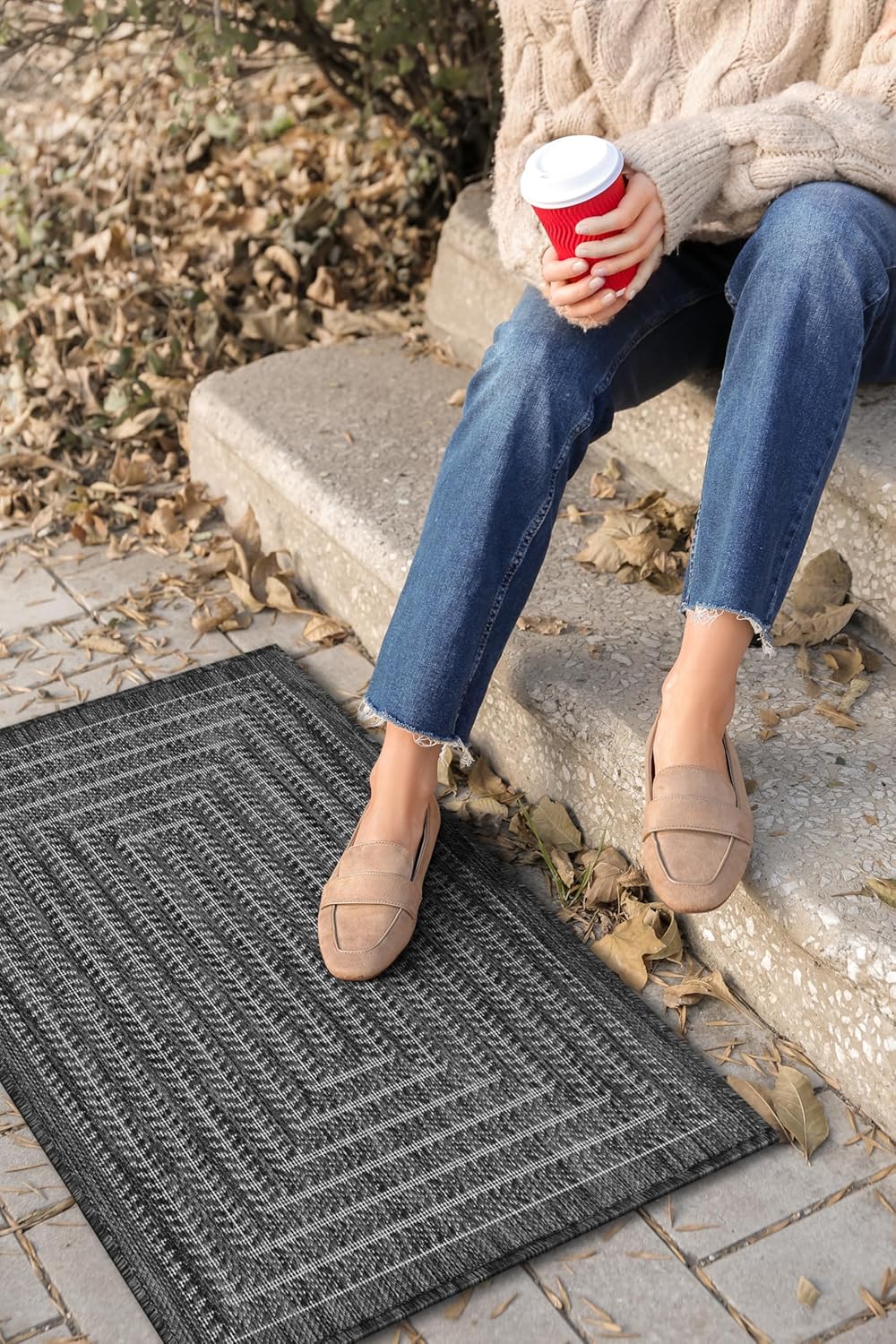 Adiva Rugs Outdoor Indoor Area Rug, Weather Resistant, Easy to Clean, Stain Resistant Floor Mat for Dining Room, Backyard, Deck, Patio (Wooden, 5' x 7')