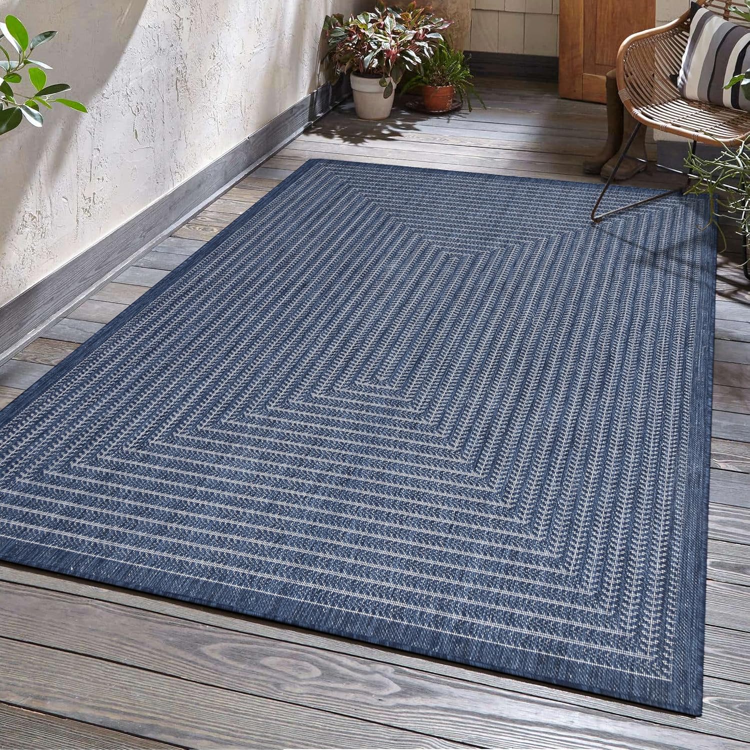 Adiva Rugs Outdoor Indoor Area Rug, Weather Resistant, Easy to Clean, Stain Resistant Floor Mat for Dining Room, Backyard, Deck, Patio (Wooden, 5' x 7')
