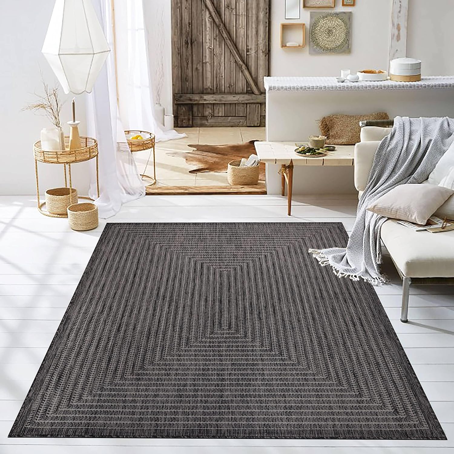 Adiva Rugs Outdoor Indoor Area Rug, Weather Resistant, Easy to Clean, Stain Resistant Floor Mat for Dining Room, Backyard, Deck, Patio (Wooden, 5' x 7')