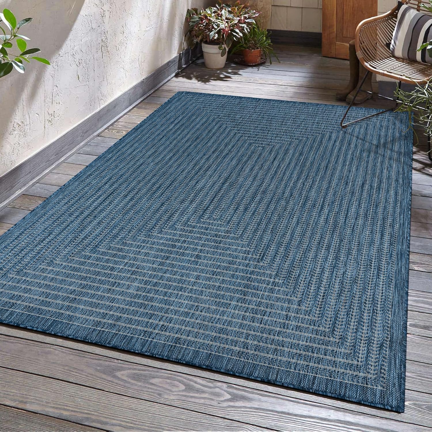 Adiva Rugs Outdoor Indoor Area Rug, Weather Resistant, Easy to Clean, Stain Resistant Floor Mat for Dining Room, Backyard, Deck, Patio (Wooden, 5' x 7')