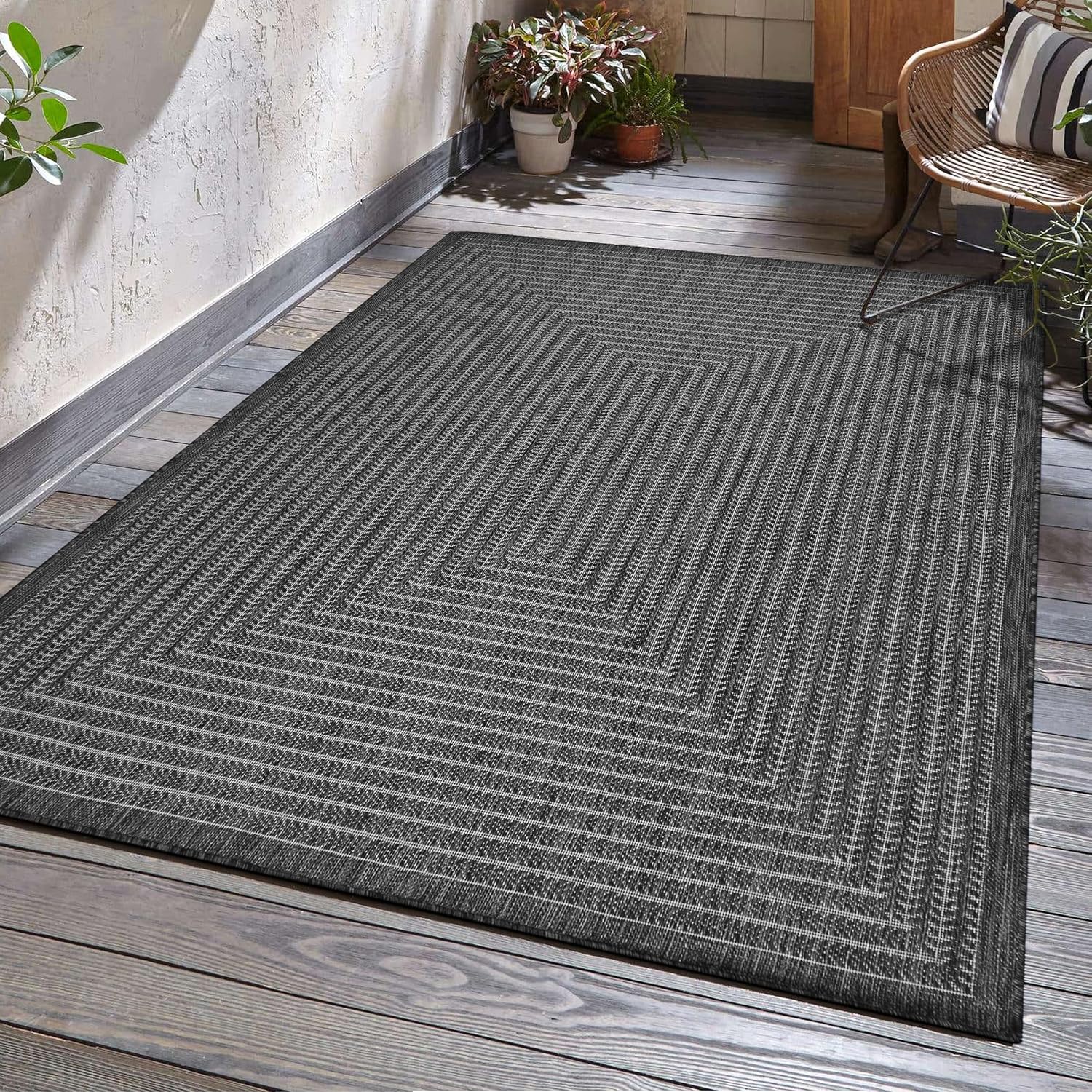 Adiva Rugs Outdoor Indoor Area Rug, Weather Resistant, Easy to Clean, Stain Resistant Floor Mat for Dining Room, Backyard, Deck, Patio (Wooden, 5' x 7')