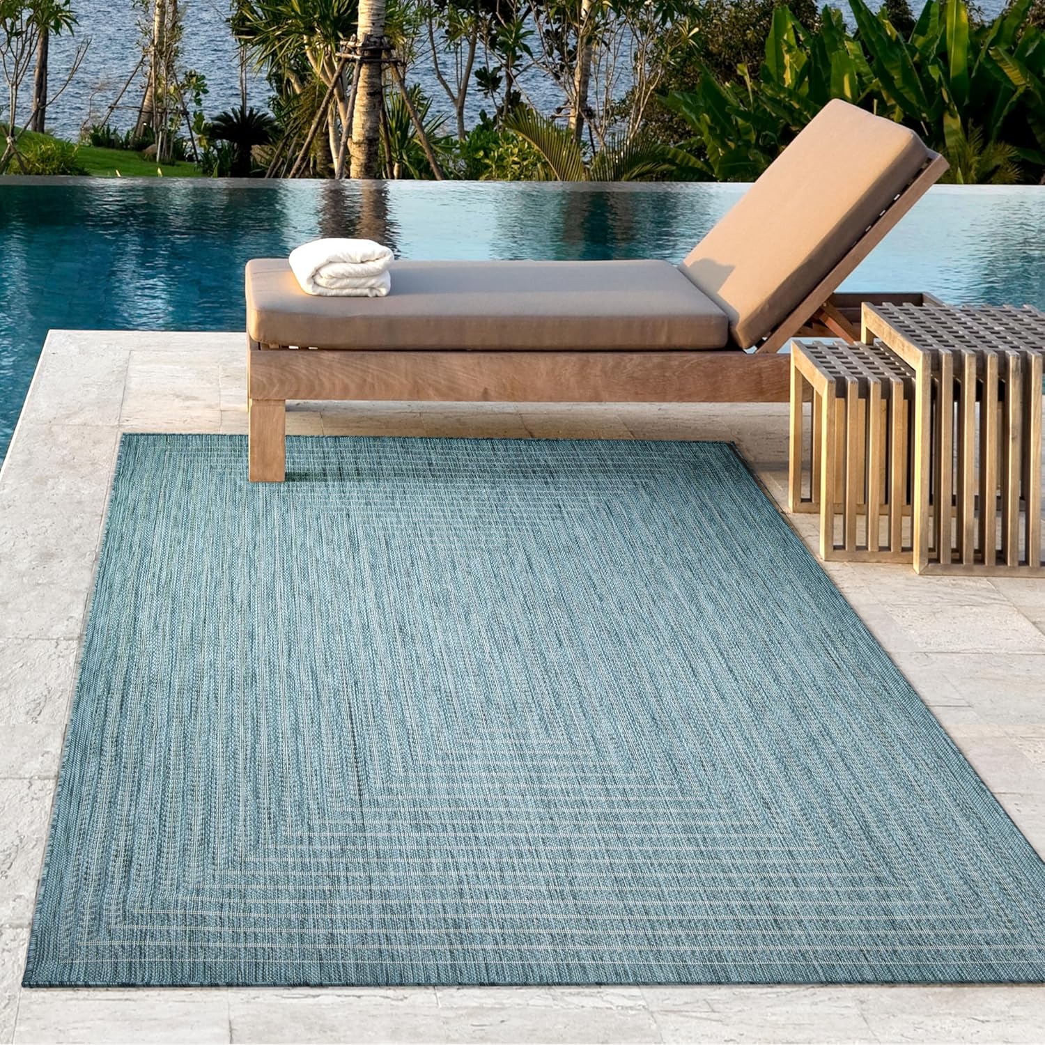 Adiva Rugs Outdoor Indoor Area Rug, Weather Resistant, Easy to Clean, Stain Resistant Floor Mat for Dining Room, Backyard, Deck, Patio (Wooden, 5' x 7')