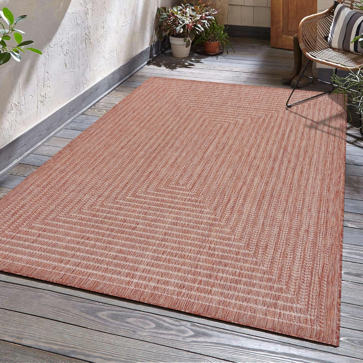 Adiva Rugs Outdoor Indoor Area Rug, Weather Resistant, Easy to Clean, Stain Resistant Floor Mat for Dining Room, Backyard, Deck, Patio (Wooden, 5' x 7')
